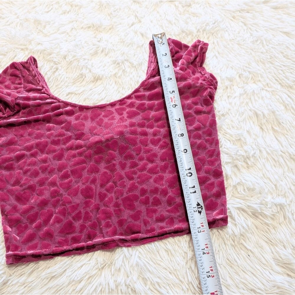 Blackmilk Pink Burned Velvet Sheer Heart Print Be Mine Crop Top Small - Picture 9 of 10